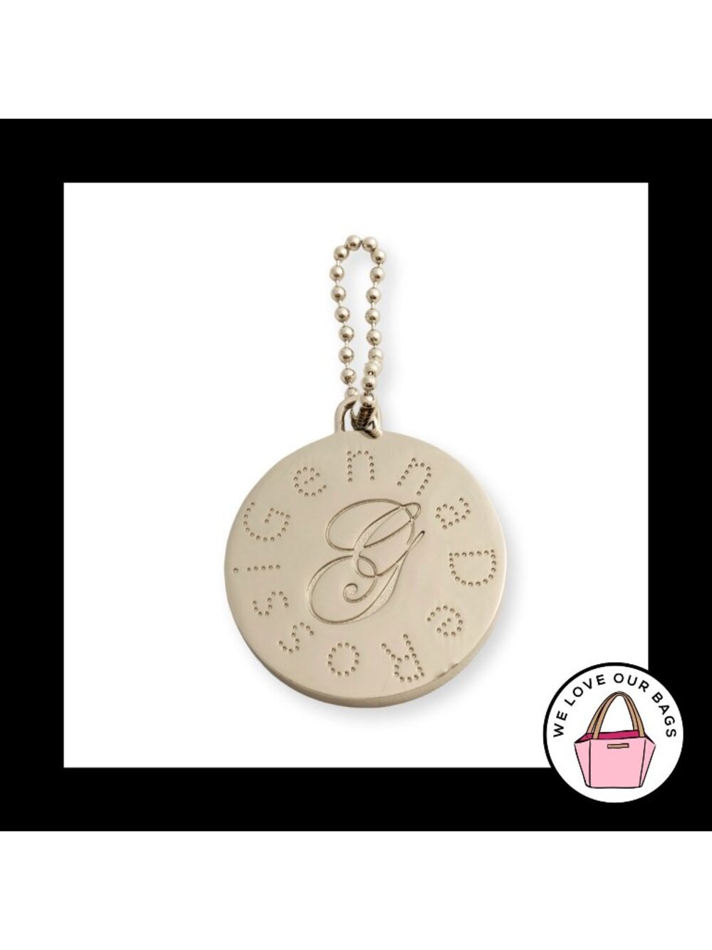 GENNA DE ROSSI Hang Tag Round Thick Silver Nickel Metal Bag Charm Keychain Fob
